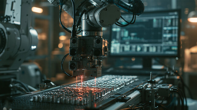 Robotic Arm Inspecting Electronic Components on Automated Production Line
