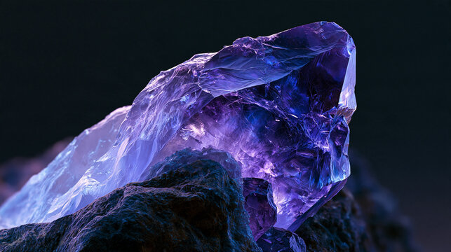 Raw Purple Amethyst Crystal Mineral Specimen on Rock