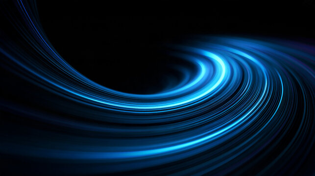 Abstract Glowing Blue Light Trails in Swirling Motion