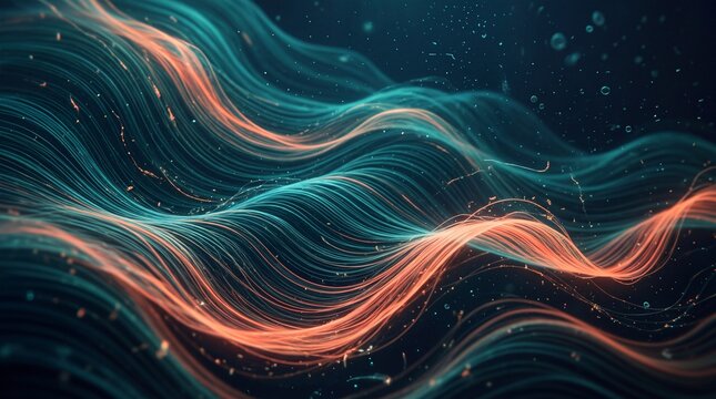 Abstract Glowing Digital Data Waves and Energy Particle Lines