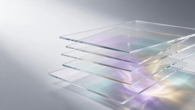 Stack of Transparent Acrylic Glass Sheets with Light Refraction