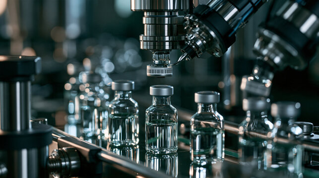 Automated Pharmaceutical Production Line Capping Vaccine Vials