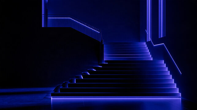 Futuristic Architectural Staircase Illuminated with Blue LED Lights