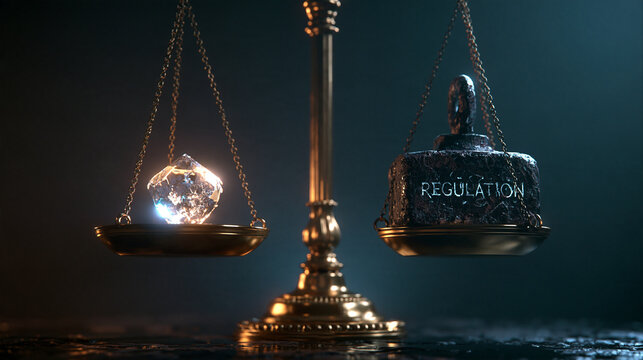 Scale Balancing Glowing Diamond Against Regulation Weight