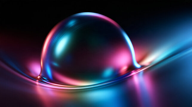Futuristic Iridescent Sphere Emerging from Fluid Surface Background