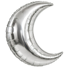 Silver crescent moon balloon reflecting light in a black background © Vyctor