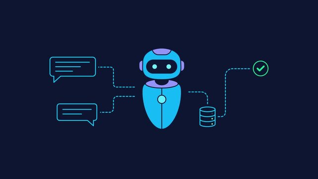 AI Chatbot Processing Data and Success Flow Animation. Transparent background. Alpha Channel 4K	