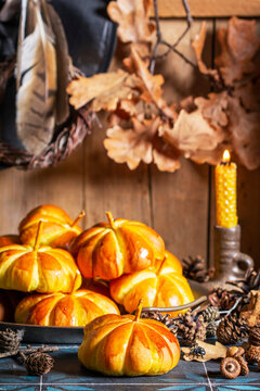 Pumpkin Shaped Yeast Buns with Turmeric for Halloween
