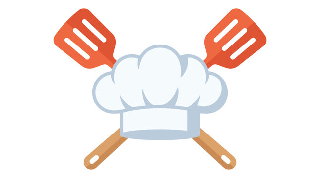 Chef s hat with crossed spatulas a flat vector illustration