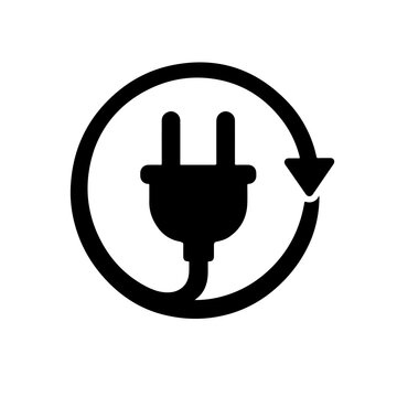 Black renewable energy plug icon on white background