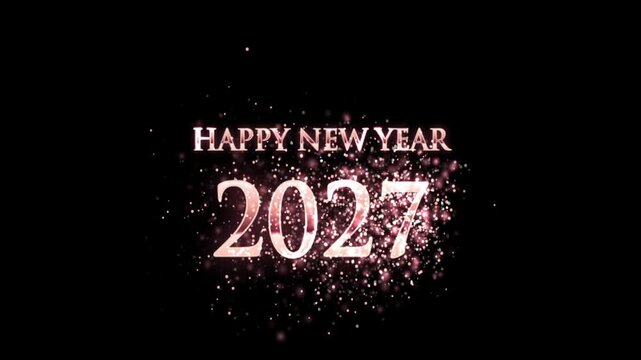 Happy New Year 2027 Rose Gold Glossy 3D Typography Animation on Black Background