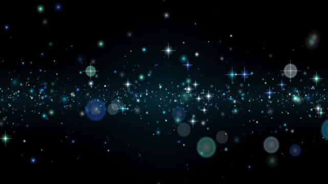 Deep Blue and Cyan Sparkling Bokeh Particle Waves Ambient Motion Background