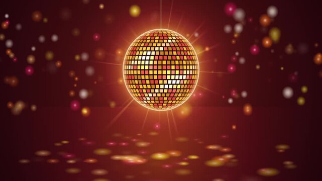 Golden Disco Mirror Ball with Warm Light Rays and Sparkling Particles Celebration Animation