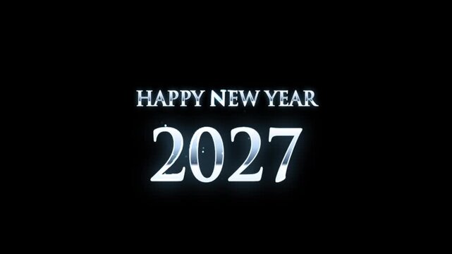 Happy New Year 2027 Silver Metallic 3D Typography with Subtle Glow on Black Background