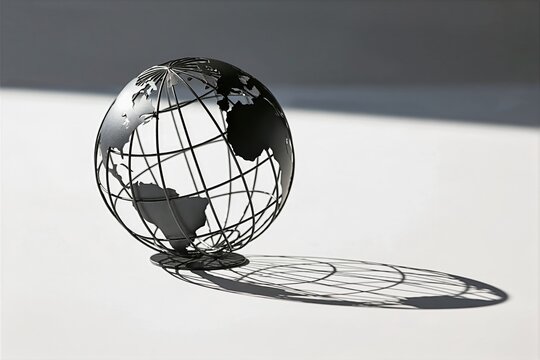Metal Globe Sculpture Casting a Geometric Shadow
