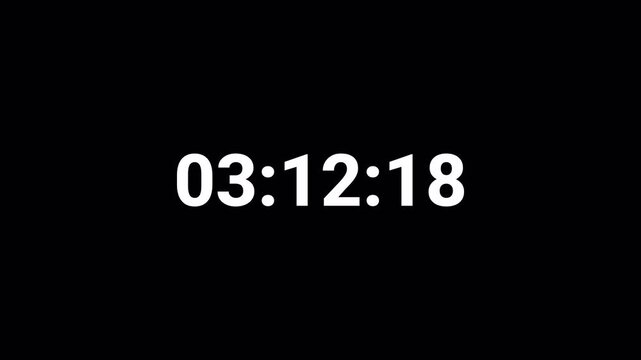 3 minute 30 seconds Countdown Digital Timer Animation, three minute thirty seconds Countdown Timer Animation from 3 minute 30 second to 0 second on black background.