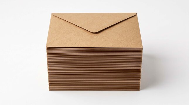 Stack of brown kraft paper envelopes isolated on a clean white