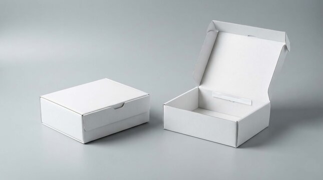 Empty white cardboard box open and closed with copy space