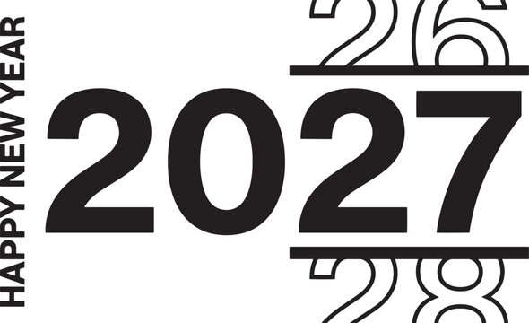 Happy new year 2027 text design with twenty twenty six and twenty twenty eight years