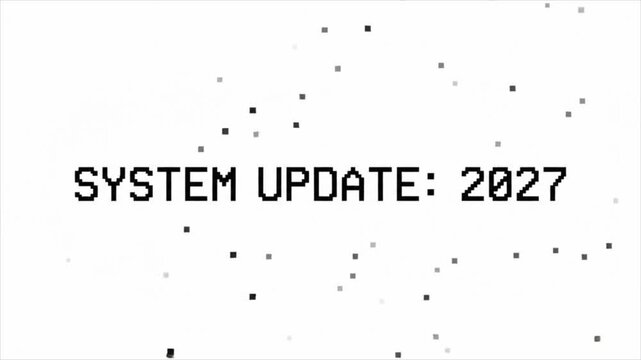 System update text blinking on white screen background for digital technology interface