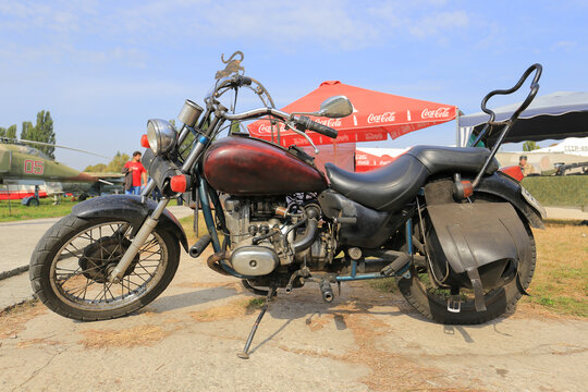 Kyiv, Ukraine - October 01, 2016: Custom chopper motorcycle with flat-twin boxer engine parked outdoors