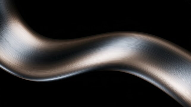 Glossy silver metallic ribbon wave with smooth flowing curves on black for luxury branding.