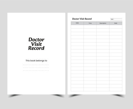 Doctor Visit Record Log Book Template Printable Medical Appointment Tracking Journal Page and Cover Design for KDP Interior