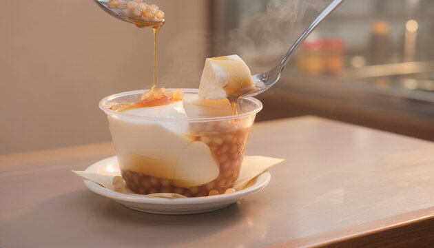 Filipino Taho Silken Tofu Dessert with Brown Sugar Syrup and Sago