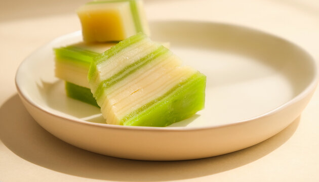 Vietnamese B&aacute;nh Da Lợn Layered Pandan and Mung Bean Cake