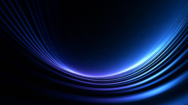 Abstract Glowing Blue Wave Lines on Dark Technology Background