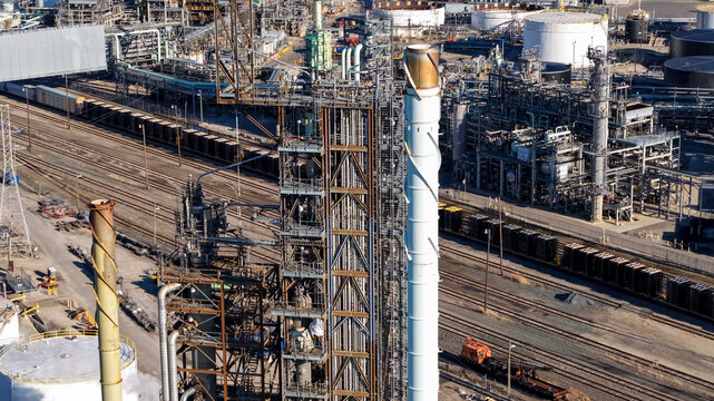 Industrial oil refinery complex processing crude oil