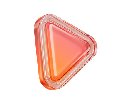 A 3D rendered glossy orange play button icon with a transparent glass border and rounded corners, viewed from a slight angle isolated on a transparent background