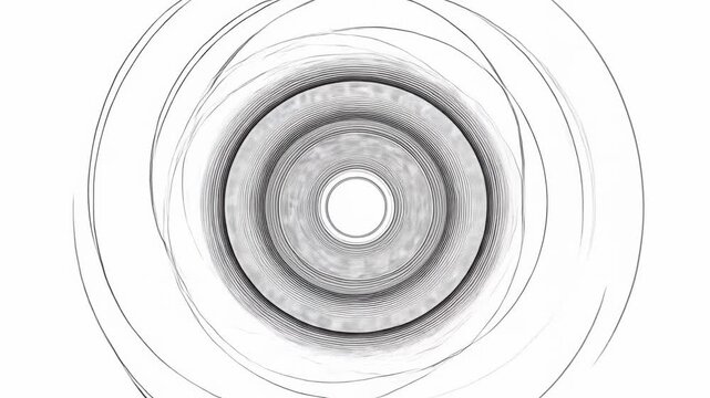 Rotating concentric rings fluctuate around a bright central opening on a white field. Technology presentation, science project, and motion graphics design.