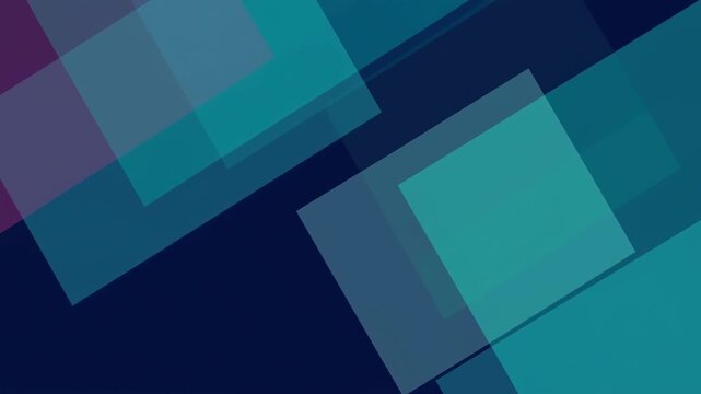 Translucent geometric rectangles slide diagonally across a dark navy abstract background. Corporate intro, digital title sequence, and social media design.