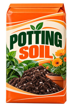 Potting soil bag isolated on transparent background