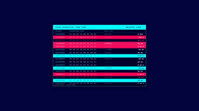 Digital data tables with neon highlights on a dark background