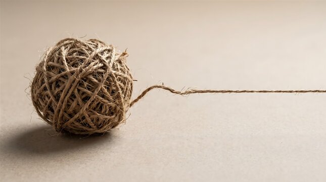 Twisted jute ball with thin tail on neutral background featuring