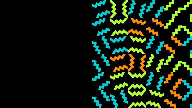 Seamless Loop of Rotating Geometric Step Line Tiles with Copy Space, Black background