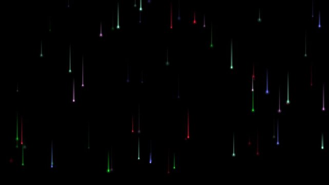 Colorful glowing lines falling like digital rain over a black background in a seamless loop.