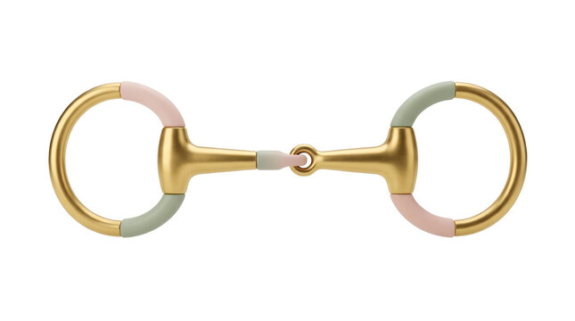 Elegant two-tone gold and blush enameled snaffle bit with intricate design, concept for equine couture and luxury equestrian accessories, high fashion photography and bespoke harness applications