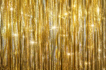 Plakat Gold tinsel curtain sparkling with reflected light background