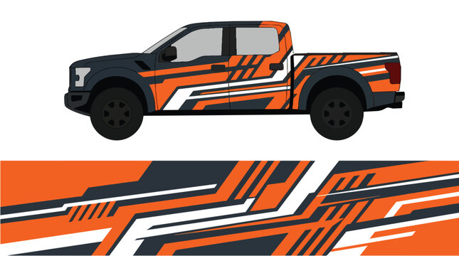 Car Wrap Design with Aggressive Black and Orange Stripes Decal