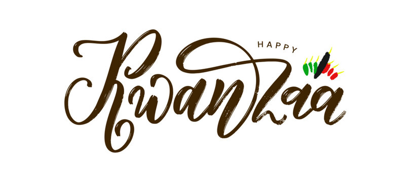 Vector Happy Kwanzaa lettering isolated on white background.