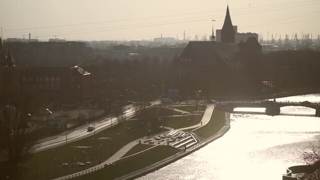 Kaliningrad Cathedral and Pregolya River in Backlight