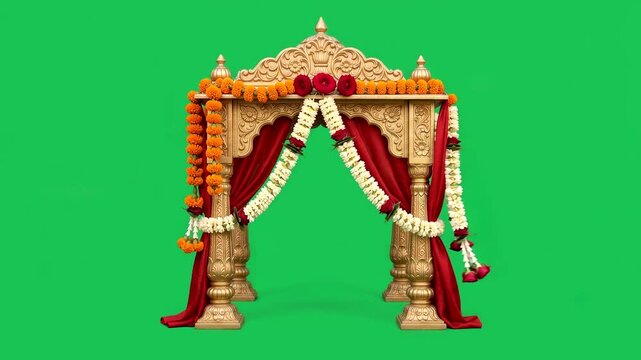 Ornate Indian Wedding Mandap Floral Decoration on Green Screen