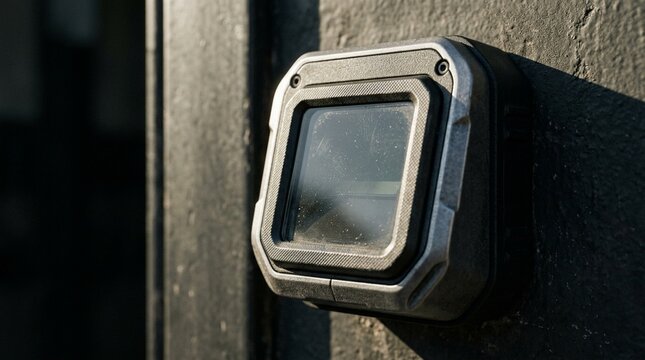 Fingerprint reader close-up in sharp side light, biometric authentication and identity verification
