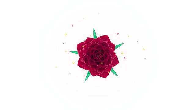 Blooming Velvet Red Rose Flower with Opening Spiral Petals on White Background 4K Loop