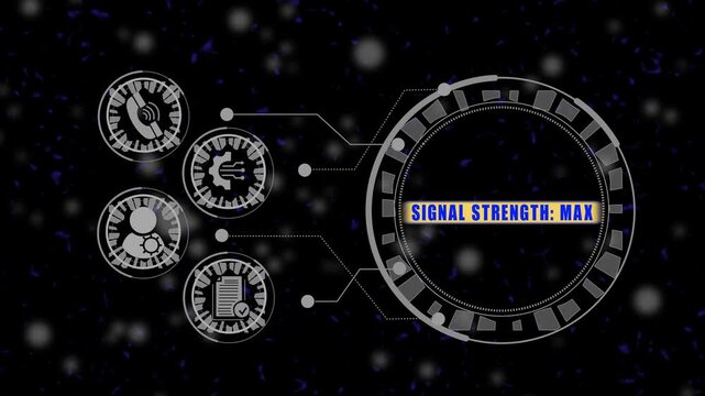 Futuristic hud interface with signal strength max notification and digital for tech communication heads-up display