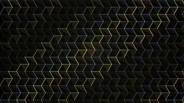 A looping pattern of dark chevron shapes with glowing edges creates a seamless geometric background.