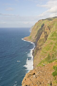 High rocky cliffs at the lighthouse of Ponta do Pargo, Madeira, Portugal